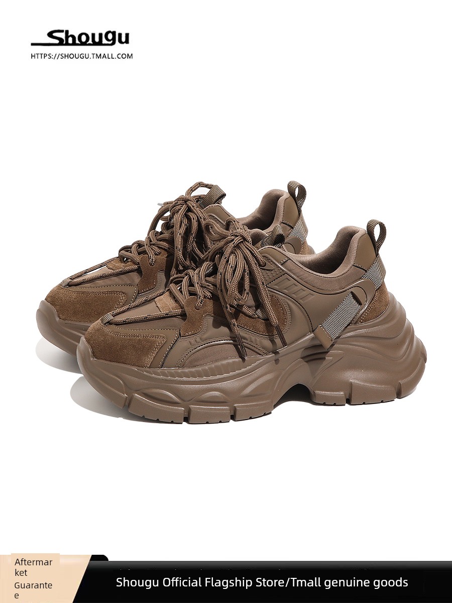 Shougu Small Feet Thick Sole Heightened Daddy Shoes Women's 2024 New Spring and Autumn Retro Super Hot All-Match Sneaker