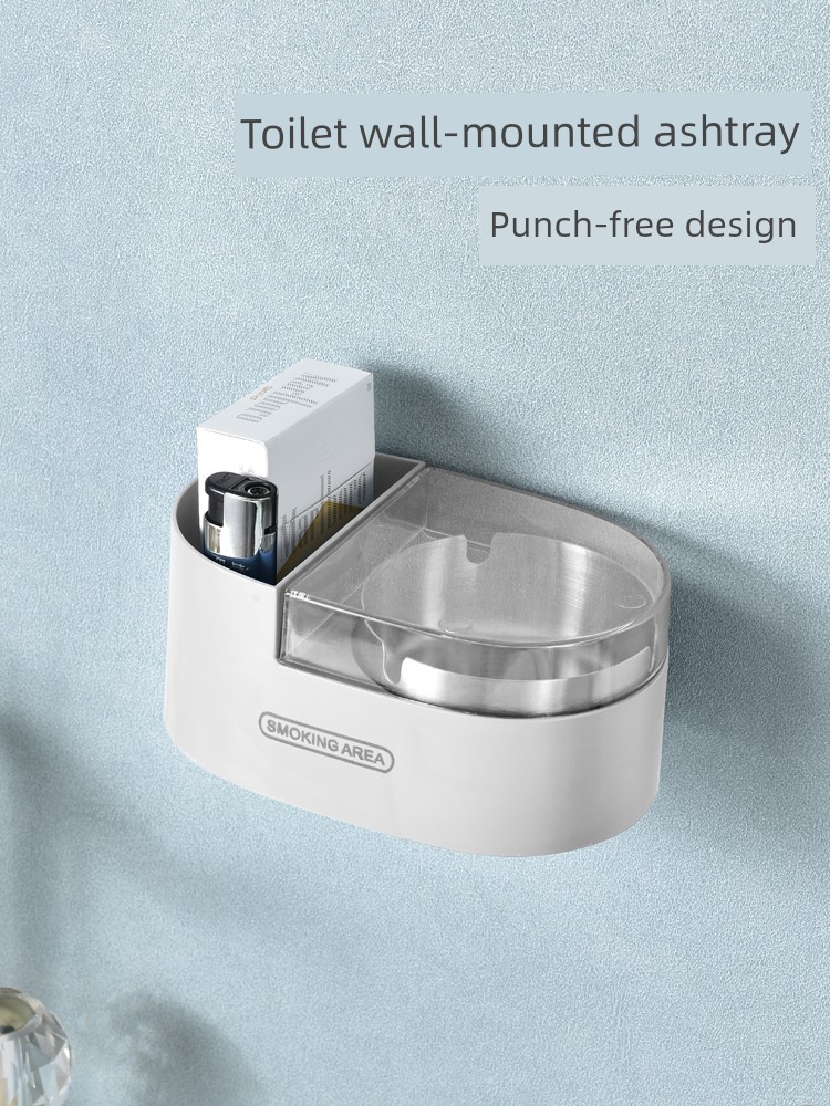Wall-Mounted Ashtray For Home Living Room Toilet with Lid Bathroom Wall Creative Punch-Free Prevent Fly Ash Ashtray