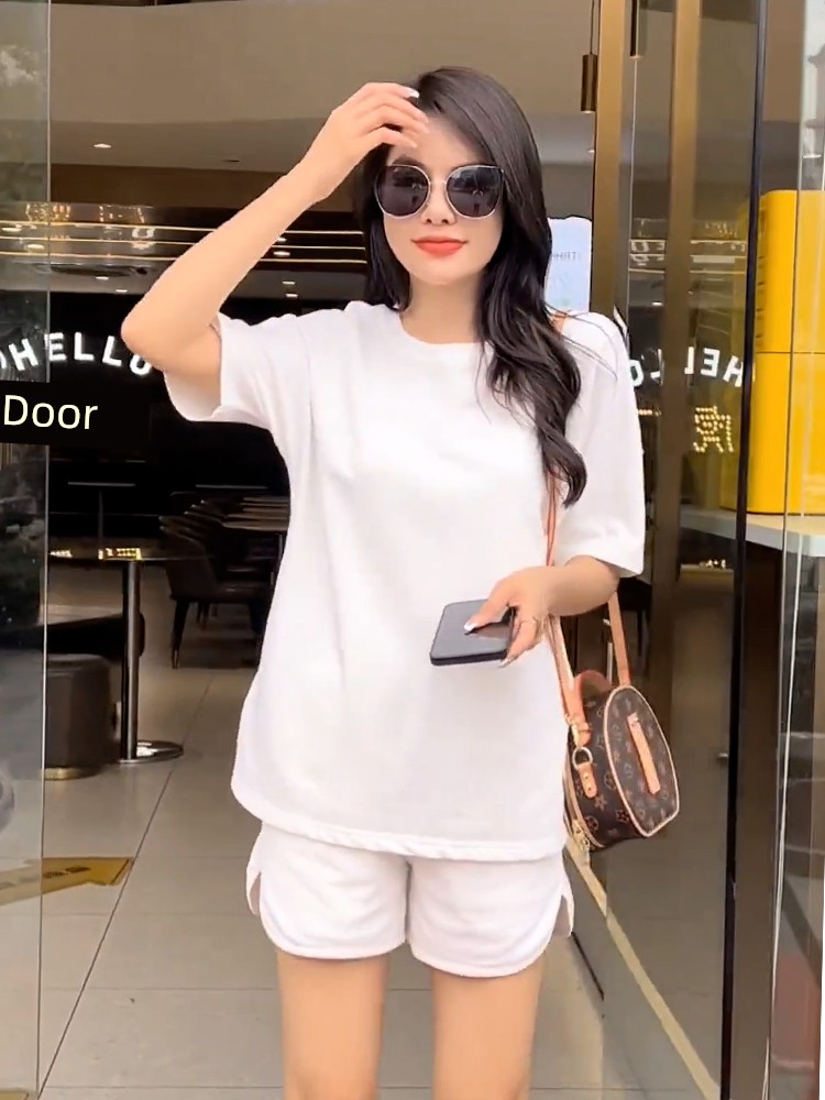 Mid-Length Cotton Drop-Shoulder Short-Sleeved T-shirt for Women Loose Thin Summer 2025 New Style White Half-Sleeved Loose Loose Tops