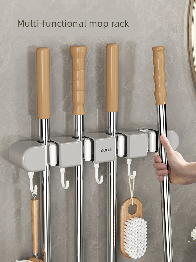Mop Wall Hanging Clip Broom Mop Hook No Punch Mop Clip Rack Handy Gadget Bathroom Kitchen Storage Rack Buckle