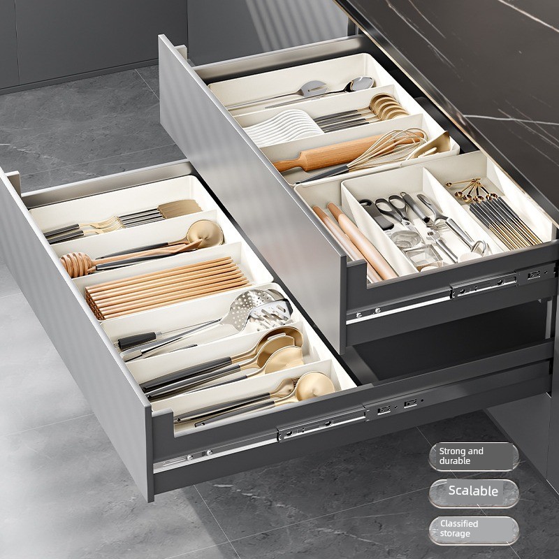Kitchen Cupboard Drawer Storage Box Built-in Storage Box Tableware Chopsticks Spoon Plastic Wrap Retractable Organizing Box