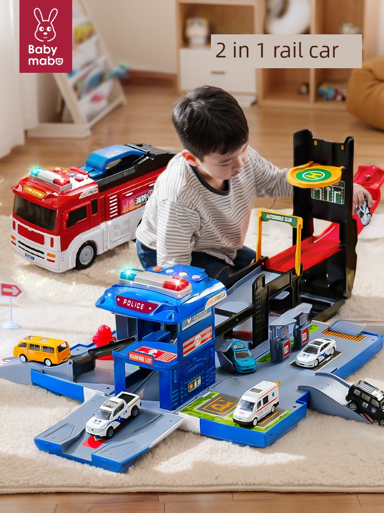 Kids Large Deformation Fire Truck Rail Car Toy Sliding Parking Lot Police Car Alloy Car Boy Puzzle