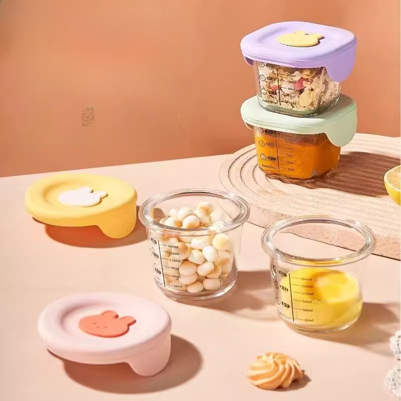 Kids Supplementary Food Box Glass Storage Fresh-Keeping Cooking Custard Bowl High Temperature Resistant Baby Special Baby Food Bowl Cup