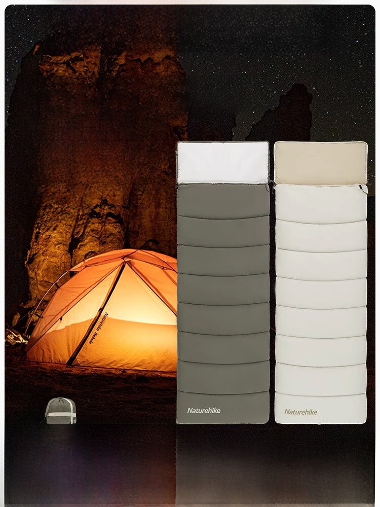 Naturehike Sleeping Bag Adult Outdoor Camping Thickened Cold Protection Portable Single Detachable Cap Patchwork Envelope Cotton Sleeping Bag