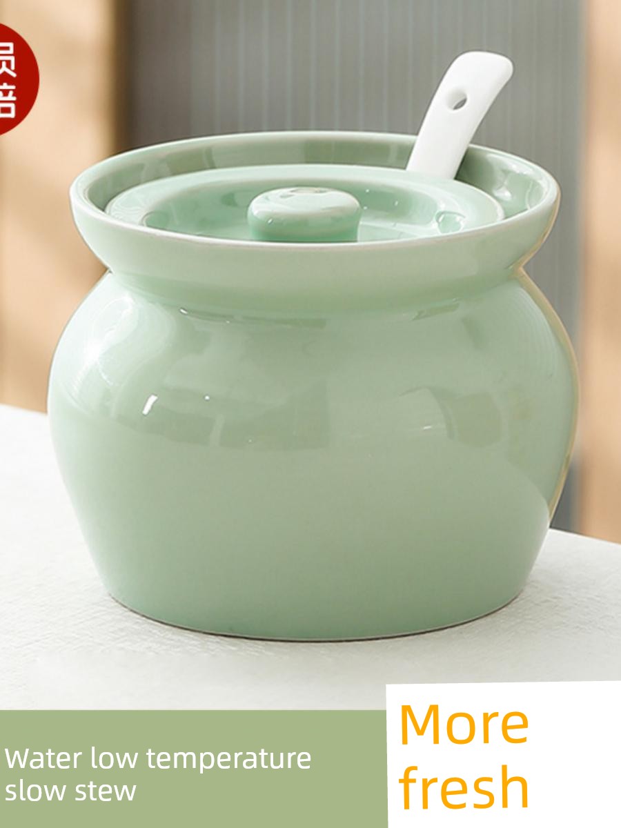 Ceramic Slow Cooker Tureen Small Earthen Jar One Person Crock Soup Slow Cooker For Home Simmering Stock Stew Cup Slow Cooker Steamed Bun Seasoning Containers