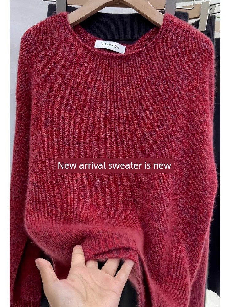European Goods Heavy Weight 2025 Autumn New Arrival Retro Fancy Red Knitwear Female Loose Leisure Slimming Tops Tide