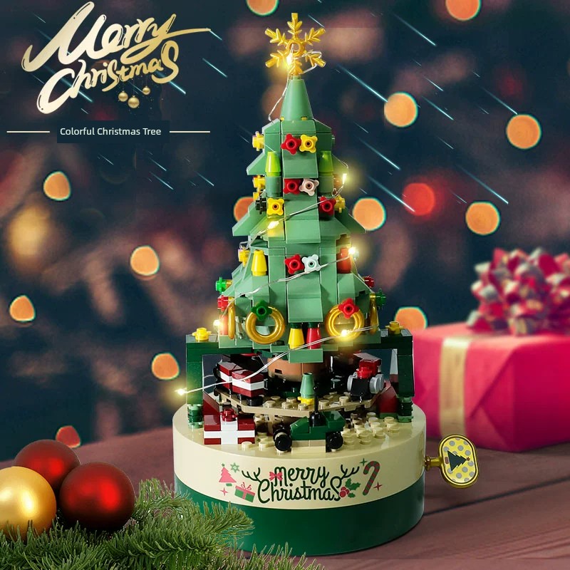 Christmas Tree Building Blocks Music Box Music Box Rotate Assemble Boys and Girls Decoration Birthday Gift Children Christmas Gift