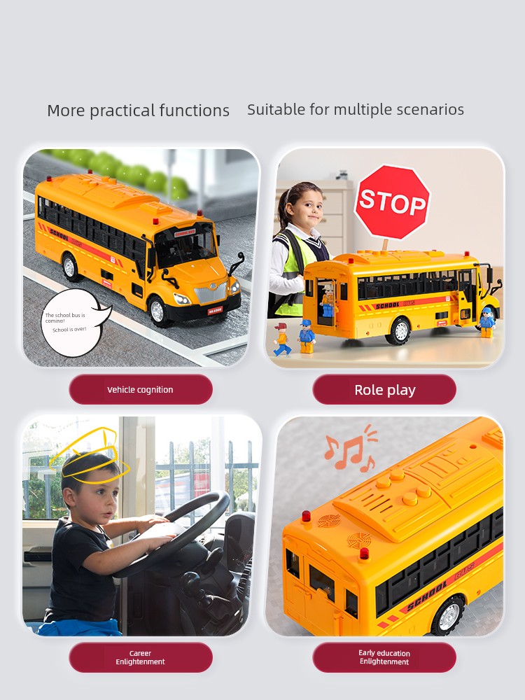 Kids School Bus Toy Model Artificial Bus Large School Bus Baby Boy Inertia Car 2-3 Years Old 4