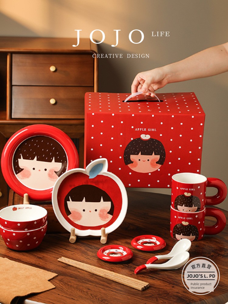 Jojo's L. Pd. Meng. Apple Girl Bowl Dish Plate Tableware Cute Rice Bowl Gift | Li Di
