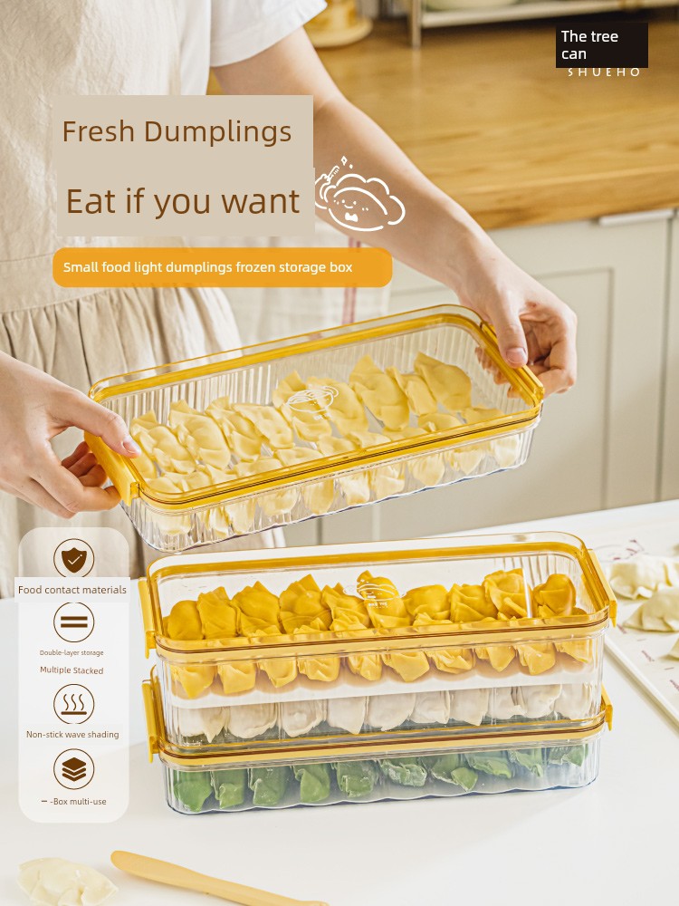 Shuke Snack Light Dumplings Wonton Steamed Stuffed Bun Freezer Box Food Grade Large Capacity Airtight Storage Box Refrigerator Compartment