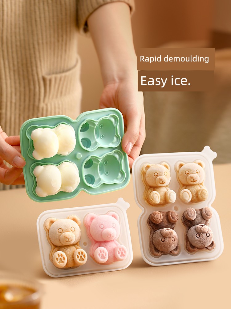 Fasola Bear Ice Cube Mold Soft Silicone Food Grade For Home Refrigerator Homemade Ice Hockey Ice Cube Tray Ice Cream Grinding Tool