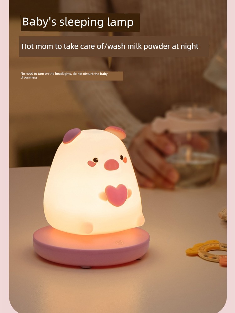 Cute Pig Small Night Lamp Bedroom Sleep Lamp Rechargeable Night Light Bedside Atmosphere Baby Nursing Eye Protection Desk Lamp