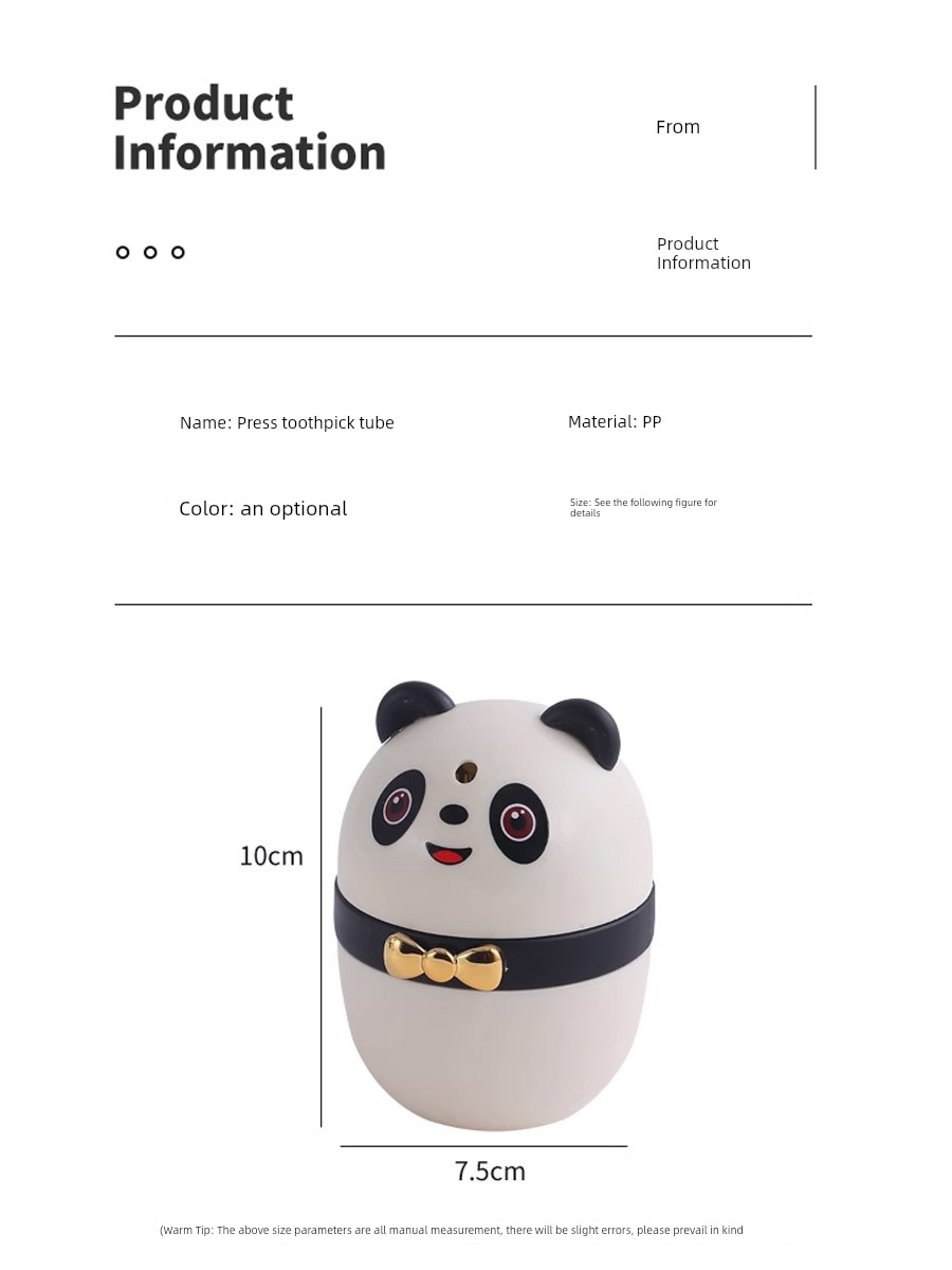 Panda Press Toothpick Box Automatic Pop-up For Home Commercial Bucket Barrel Cans and Bottles Unique Creative Cartoon Cute Storage Box