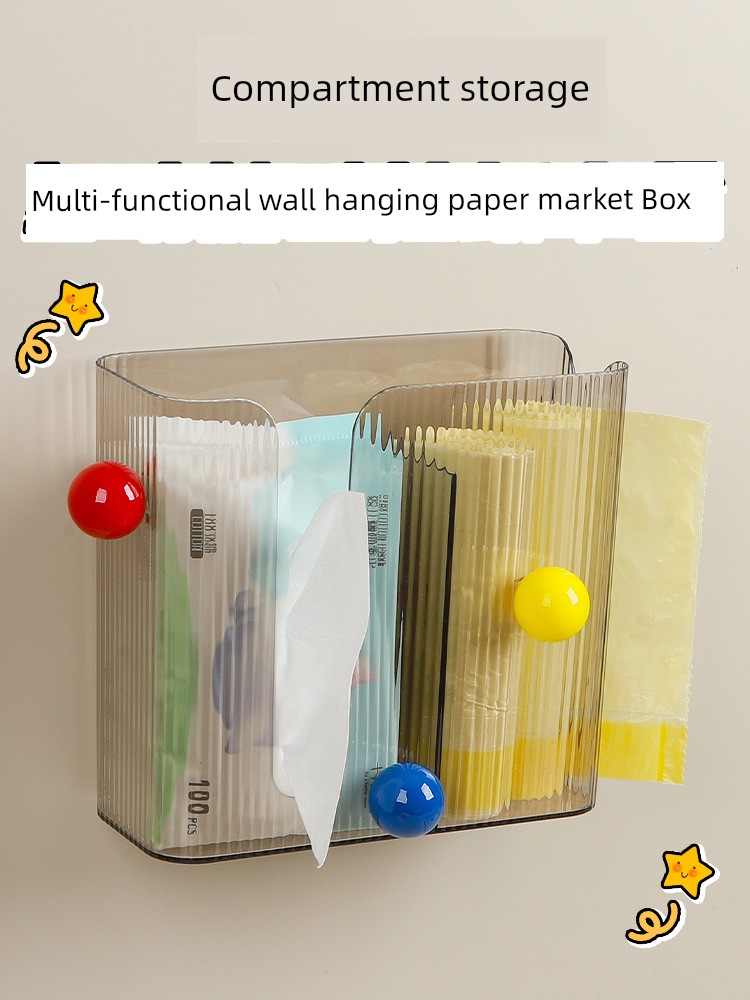 Wall-Mounted Tissue Box Face Cloth Punch-Free Kitchen Paper Extraction Box Toilet Wipes Multifunctional Trash Bag Storage