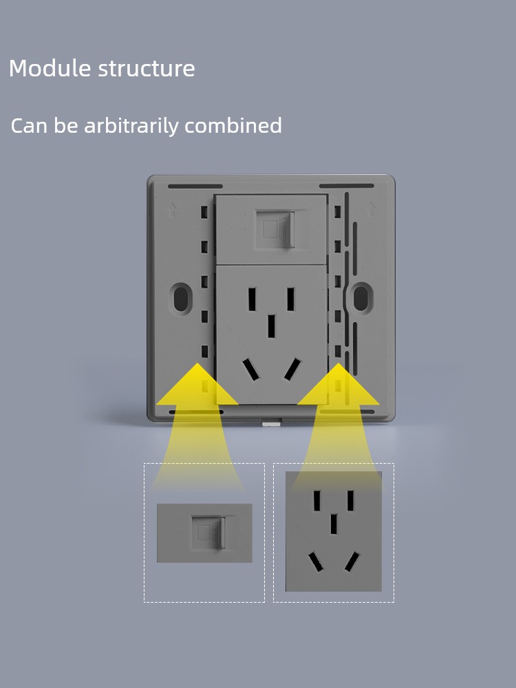 86-Type Wall Gray Gigabit Network 6 Six Shielded Computer Cable Socket +5 Five-Hole Power Socket Panel