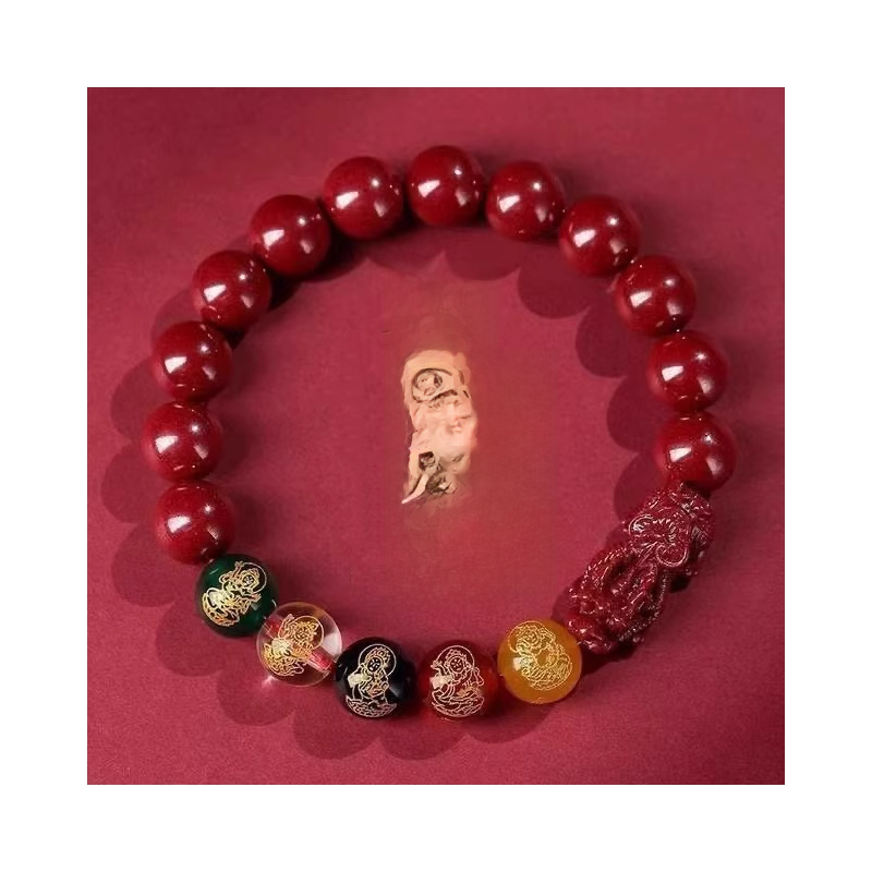 Genuine Goods Five Gods of Wealth Cinnabar Bring In Wealth and Treasure Bracelet Lucky Beads Zodiac Year Gifts for Men and Women Lucky Jewelry Sleep