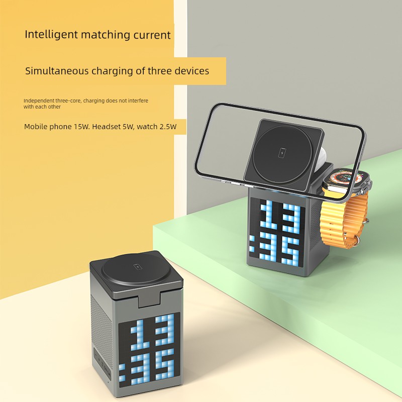Miaoku Wireless Charger Bluetooth Audio All-in-One Speaker Magnetic Desktop Charging Base Bracket for iPhone iPhone Earphone Watch MagSafe Three-in-One 15W Fast Charging