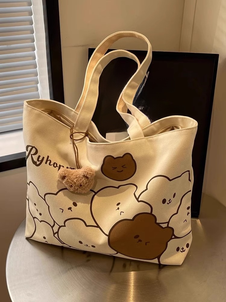 Canvas Bag Women's Large Capacity Travel Shopping Handbag Student Work Commuter Tote Shoulder Handbag