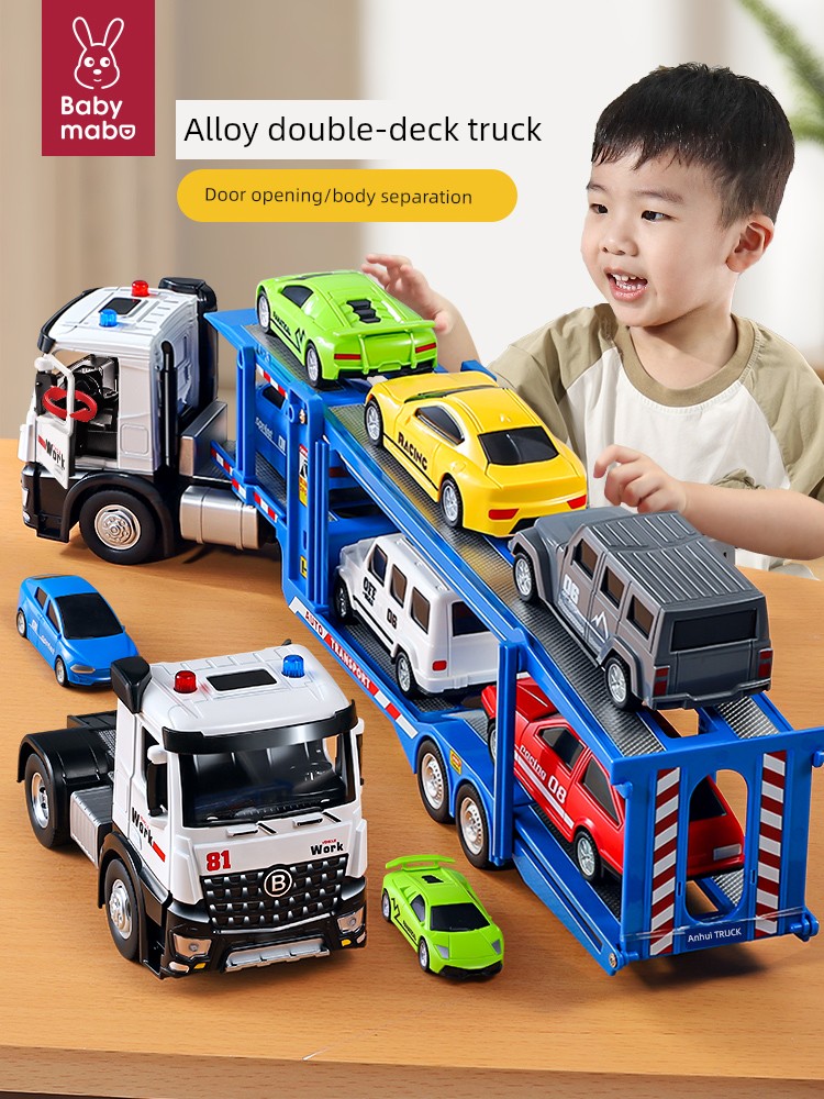 Kids Alloy Truck Toy Boy Engineering Double Layer Flat Truck Semi-Trailer Car Model
