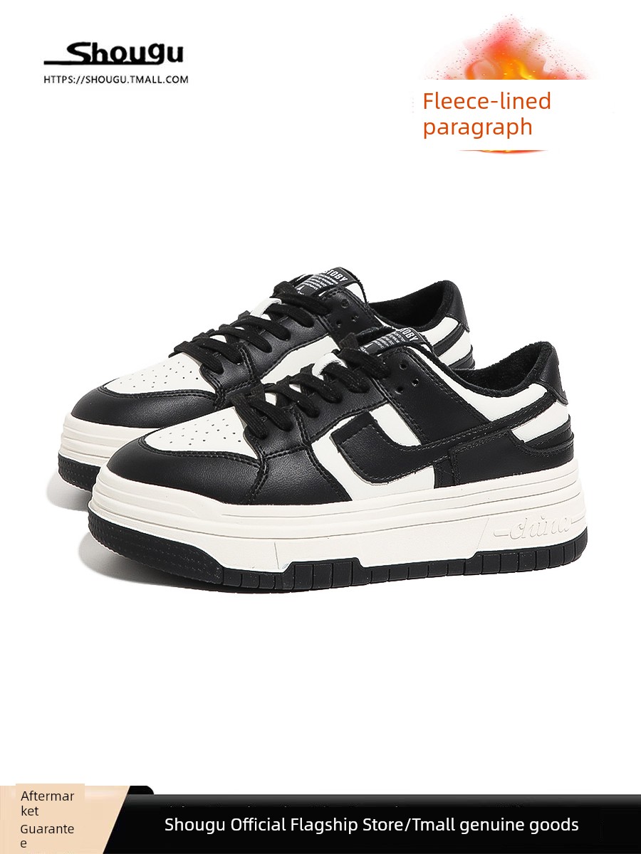 Shougu Genuine Goods Fleece-Lined Platform Easiest for Match White Shoes Women's 2024 New Arrival Fall and Winter Two Cotton Casual Versatile Sneakers Easiest for Match Board Shoes Fashion