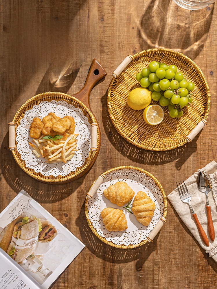 Modern Housewife Afternoon Tea Snack Decoration Plate Storage Imitation Rattan