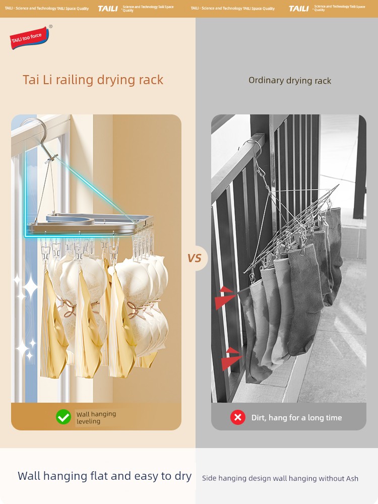 Taili Socks Drying Rack Sock Handy Gadget Foldable Home Balcony Intimates Underwear Multifunctional Clip Clothes Hanger