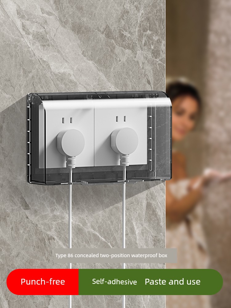 Double 86 Type Waterproof Box Adhesive Bathroom Bathroom Double Double Double Two-Seat Two-Seat Switch Socket Waterproof Cover