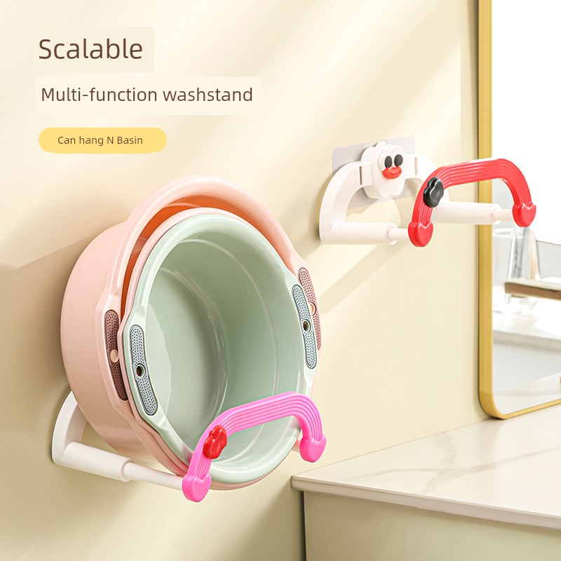 Cream Wall-Mounted Retractable Washstand Punch-Free Bathroom Washbasin Storage Rack Bathroom Storage Rack Rack
