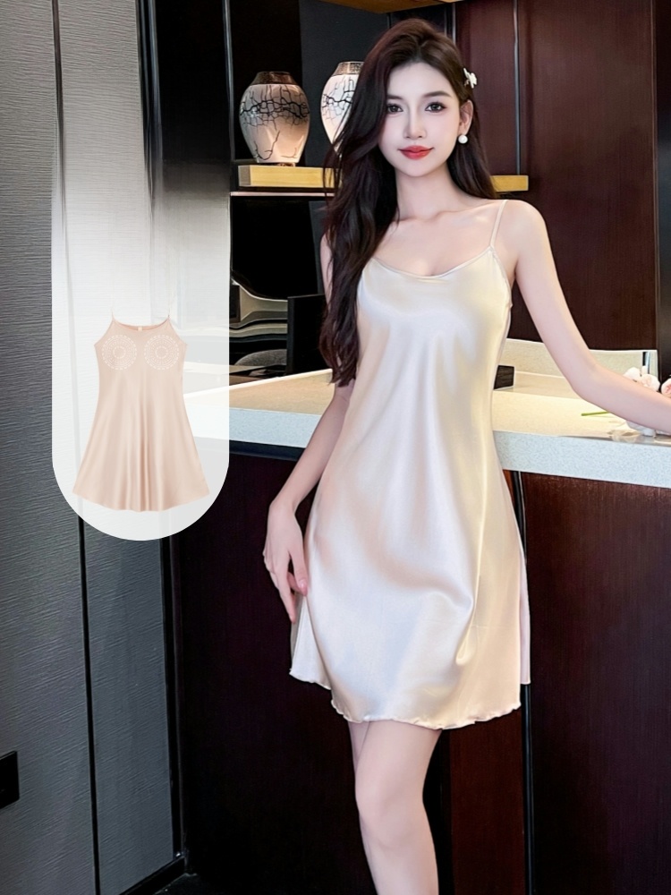 Women's Nightdress Spring & Fall Days Silk Beautiful Back Hot Suspenders