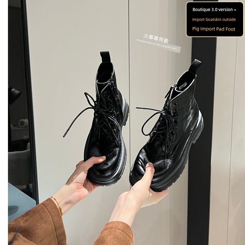 Boutique 3.0 Genuine Leather inside and outside ~ Uncle's Elevator Ankle Boots Boots Female 2024 New Arrival Fall and Winter Locomotive Thick Bottom Boots
