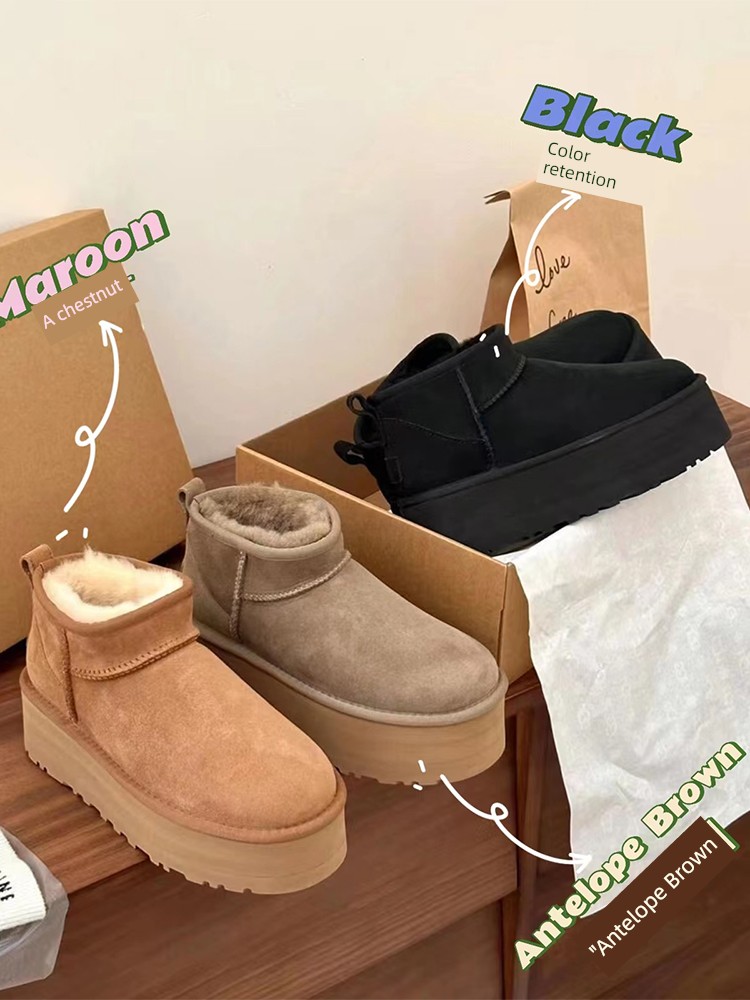 Thick Sole Height Increasing Snow Boots Women Northeast Fleece-lined Warm Cotton-padded Shoes 2024 Winter New Sheepskin and Fur Bootie