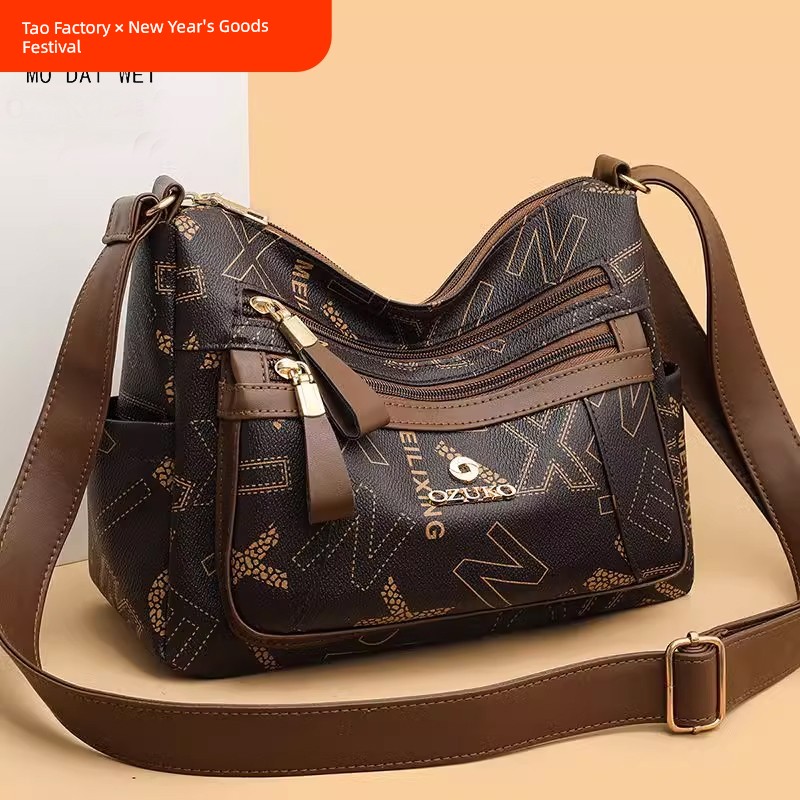 Mo DAVEY Bag Female Authentic Leather Tactile Feel 2024 New Shoulder Bag Mother Bag Multi-Layer Large Capacity Soft Leather Crossbody