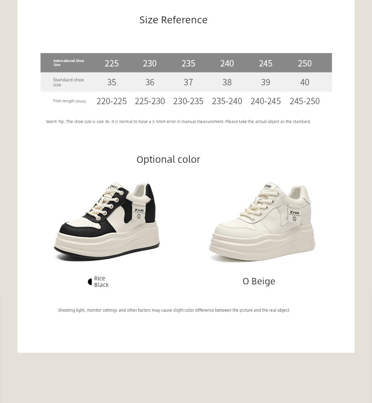 ZHR White Sneakers Women's 2025 Spring New Arrival Platform Shoes Platform Casual Shoes Best-Selling White Shoes Hidden Heel Best Selling
