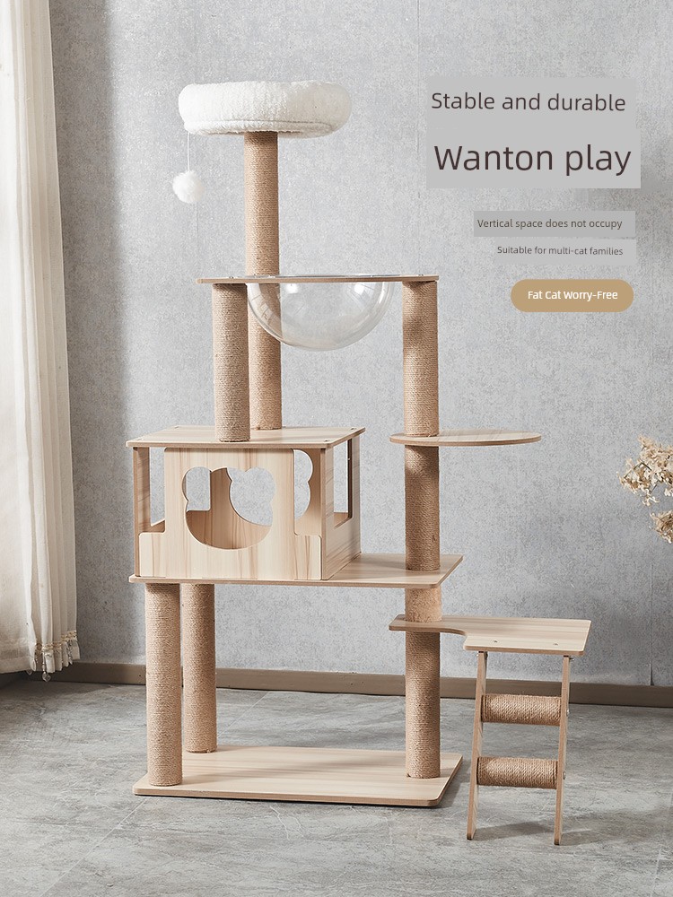 Игровой комплекс для кошек, туалет для кошек, дерево для кошек, интегрированная когтеточка, игровой комплекс для кошек, не занимает места, космическая капсула, столб для лазания из массива дерева, деревья для кошек