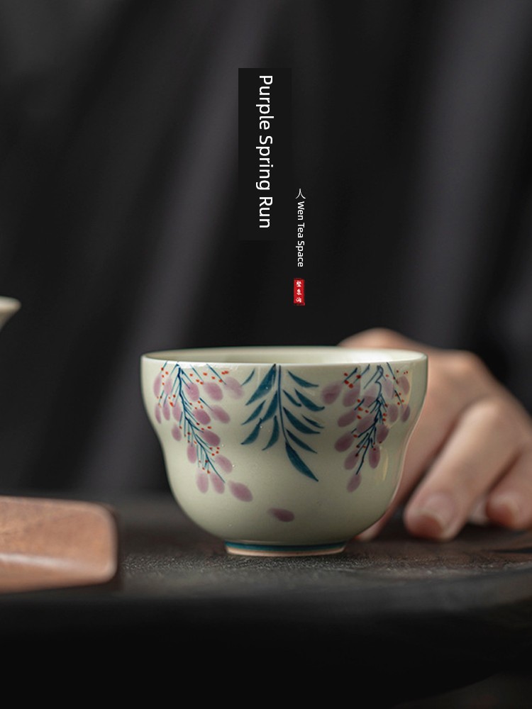 Jojo's L. Pd. Ziquan Stream. Kung Fu Tea Cup Grass and Wood Gray Hand-Painted Gourd Single Cup Retro Ceramic | Entertainment Heart