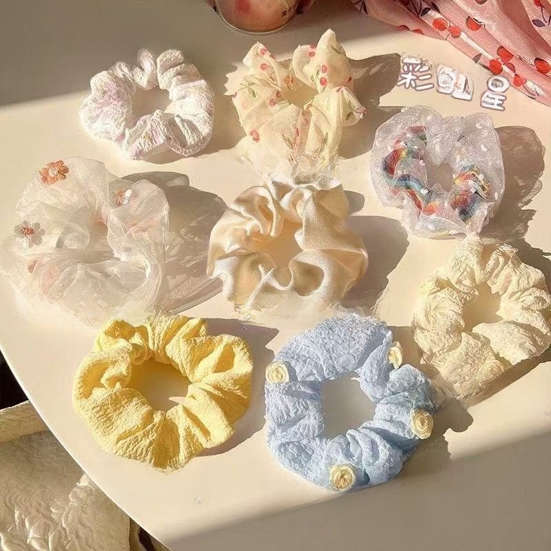 Floral Vintage Spring and Summer Fabric Rose Large Intestine Hair Ring
