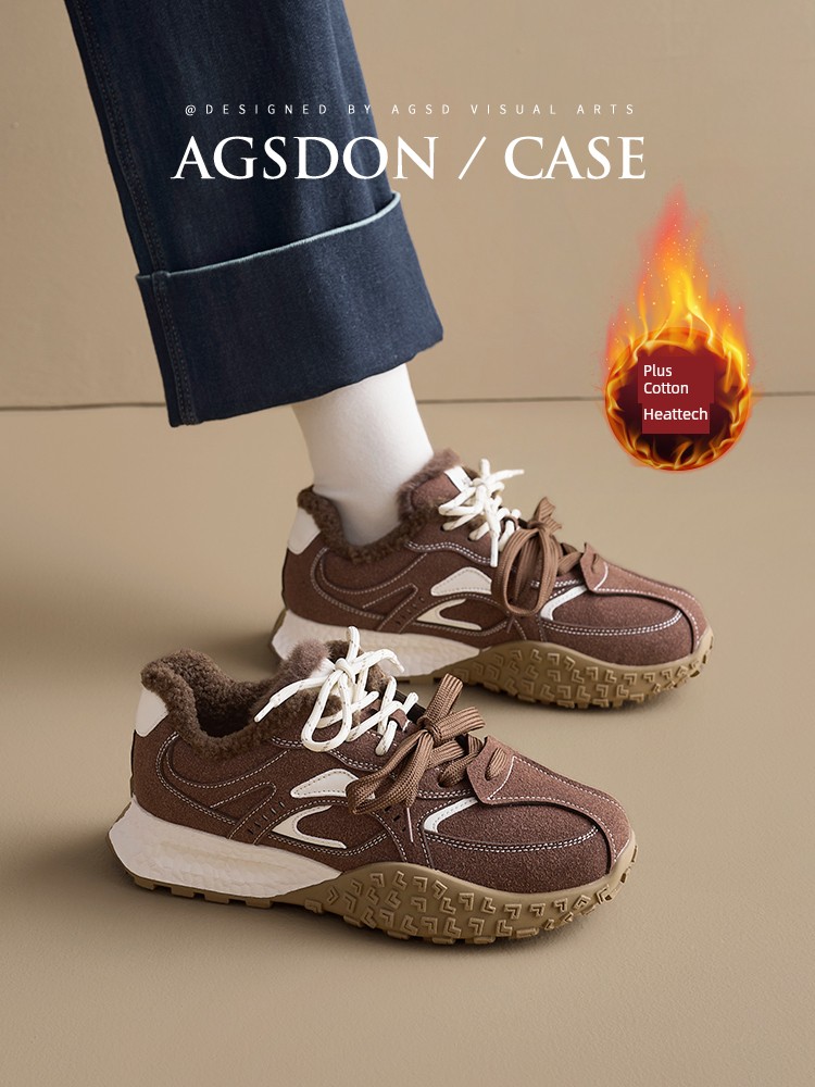 Waffle Forrest Gump Sneaker Women's 2025 Fall and Winter New Arrival Fleece-Lined Platform German Training Shoes Brown Casual Thermal Cotton-Padded Shoes