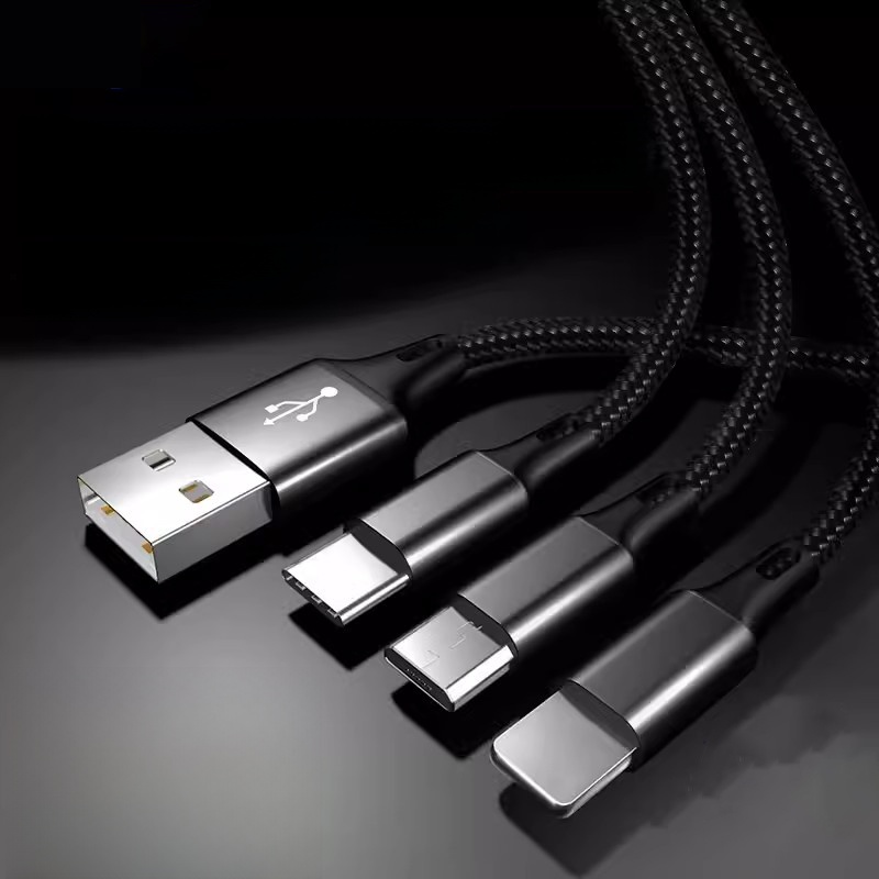 Three-in-One Fast Charge Data Cable Flash Charger Suitable for Type-c Mobile Phone Huawei Android 3-in-1 Charging Wire Device Three-Head Multifunctional Car Universal