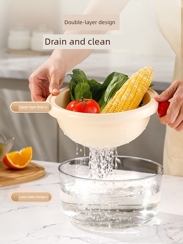 Creative Double-Layer Vegetable Washing Basket Dopamine Drain Basket Fruit Basket Living Room Fruit Basket Household Fruit Plate Fabulous Fruit Washing Tool