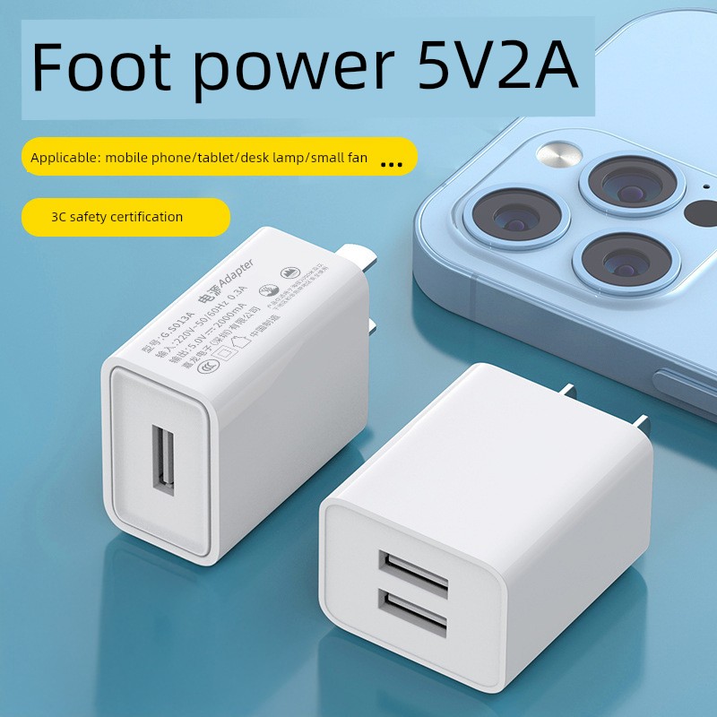 Charging Plug for Apple Huawei Android Smartphone Neutral 5 V2A Dual USB Porous Plug Smart Electronic Lock Bluetooth Headset Watch Table Lamp Two-Port Data Cable Charger Direct Charging Head