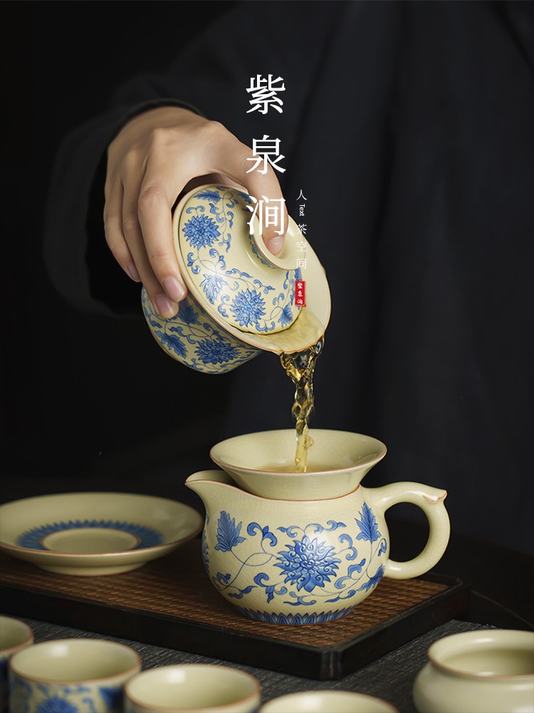 Jojo's L. Pd. Ziquan Jian. Beige Ru Ware Interlock Branch Lotus Kung Fu Tea Set Suit Ceramic Cup | Affinity
