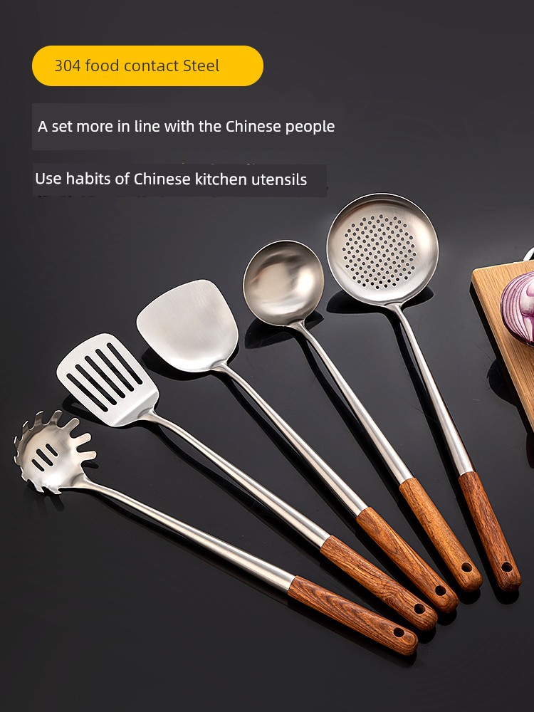 304 Stainless Steel Shovel Spatula Spatula Spatula Long Handle Soup Spoon Household Kitchenware Set Dedicated for Chefs
