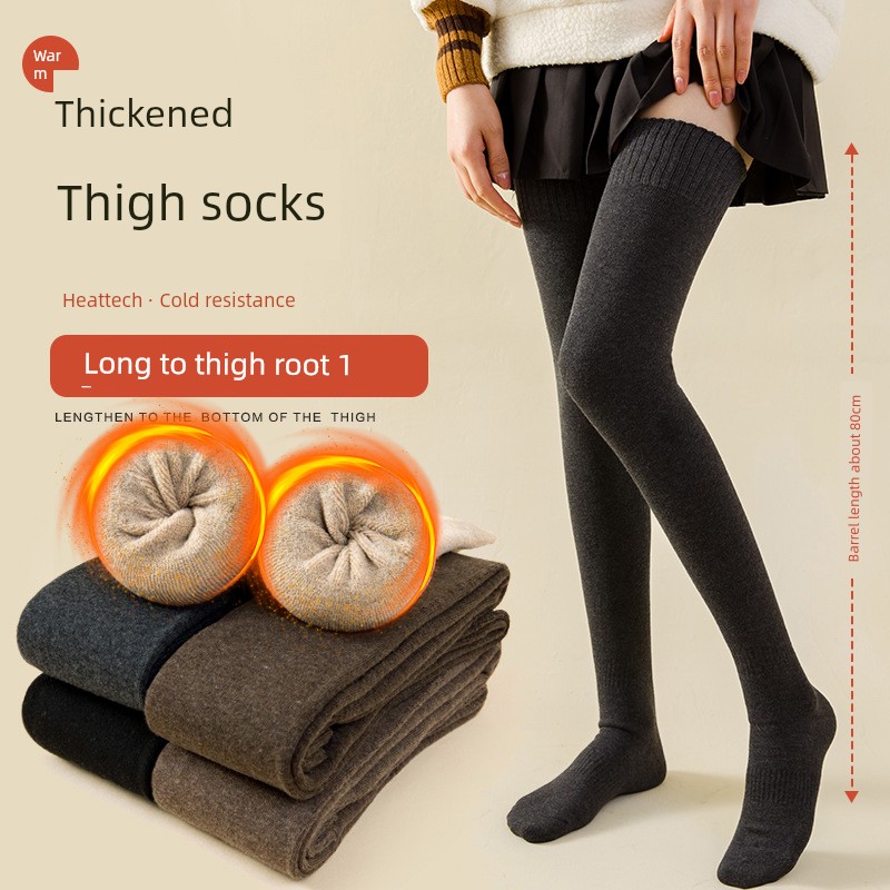 Black and Long Knee Socks Women's Autumn and Winter Thickened Heattech Thigh High Socks Stress Stovepipe Stockings Non Slip JK Socks