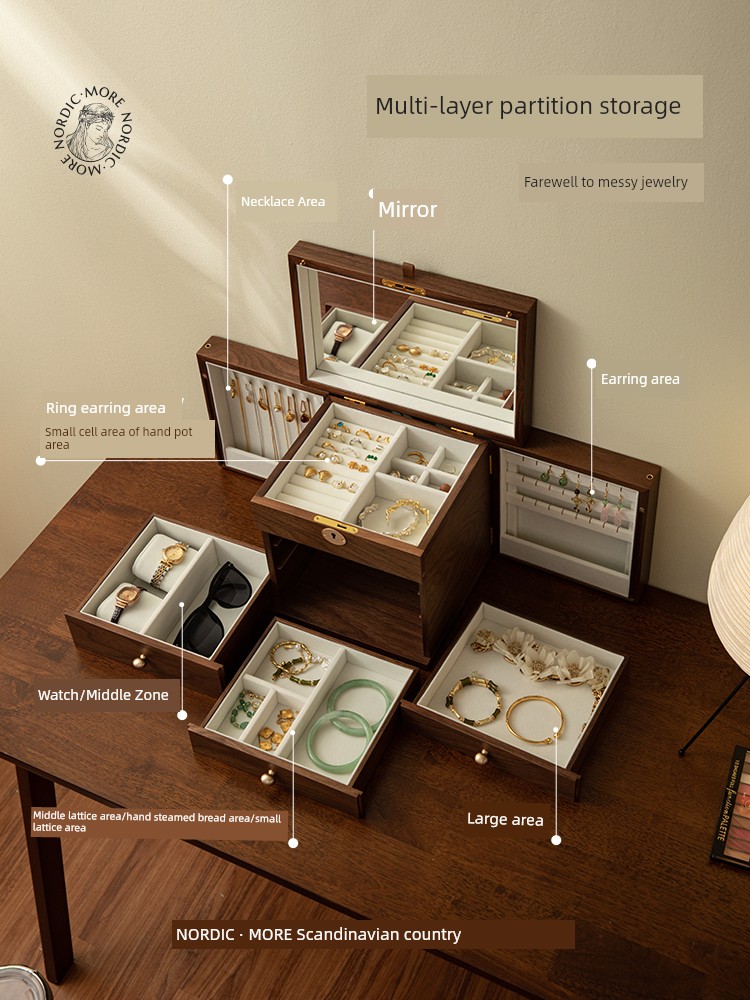 Jewelry Box Storage Box High-Grade Exquisite Wooden with Lock Hand Jewelry Earrings Necklace 2025 New Arrival Storage Cabinet Box