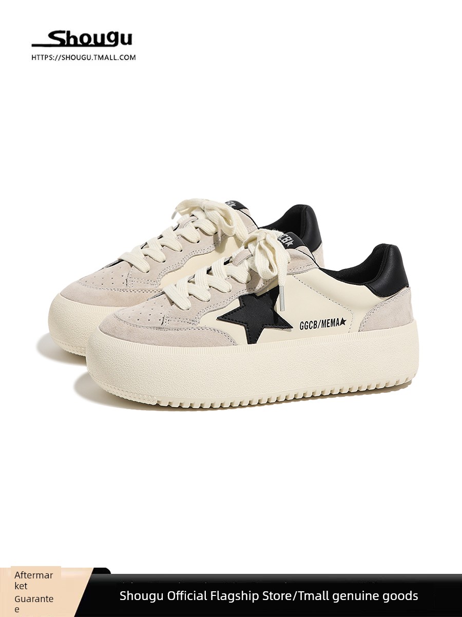 Shougu round Toe XINGX Platform White Shoes Women's 2025 New Arrival Spring Hong Kong Style Board Shoes Student Easiest for Match Bread Shoes