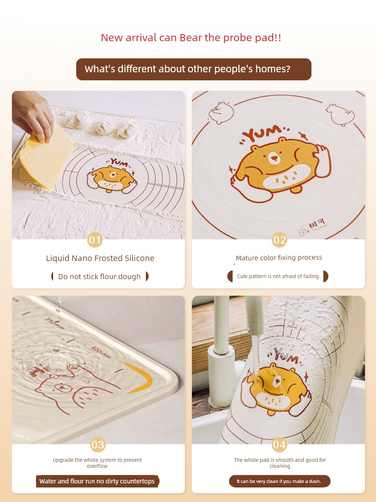 Tree Cocoa Bear Silicone Kneading Mat Food Grade Panel Chopping Board Rolling Pad and Panel and Pad Thickened Mat