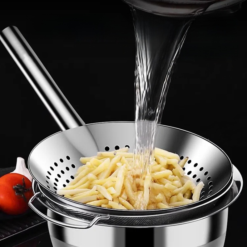 Colander 304 Stainless Steel Strainer Spoon Fried Strainer Strainer Commercial Oil Basin Leaking Kitchen Large Size Strainer For Home