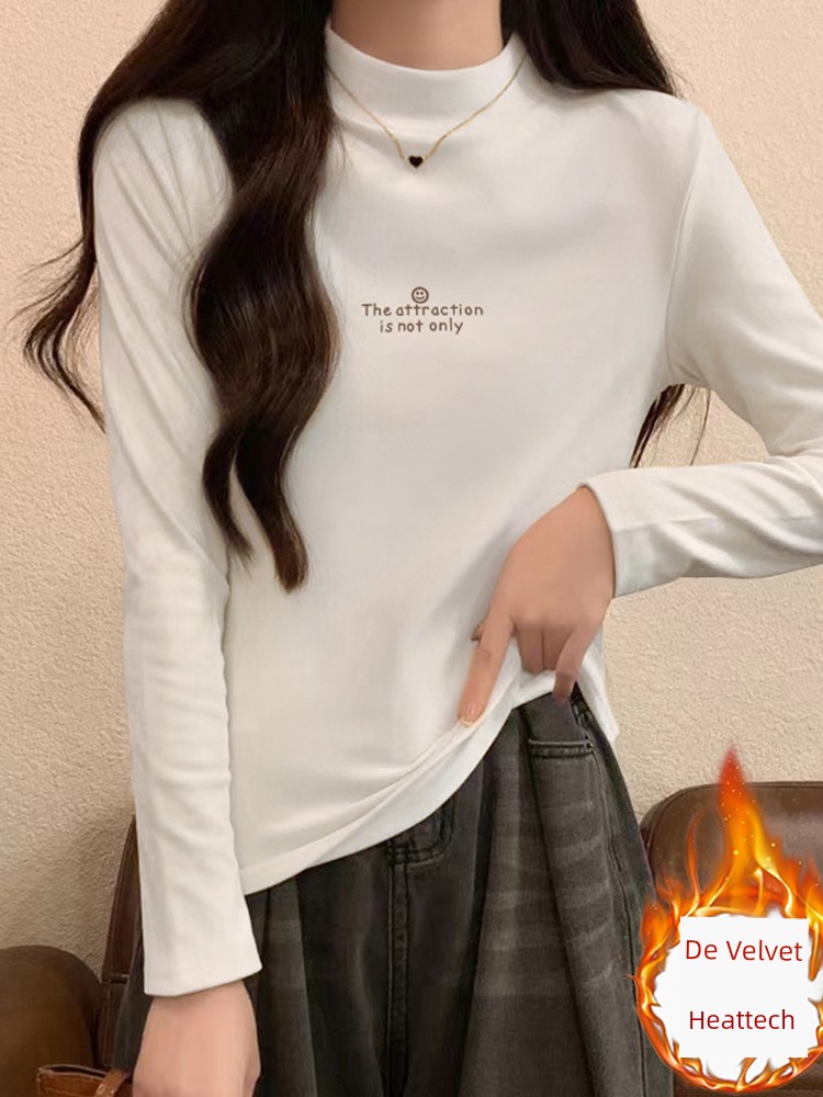 Women's Half Turtleneck Dralon Bottoming Shirt 2025 Autumn and Winter Clothing New Fleece-lined Thickened Fashion Inner Match Long Sleeve Thermal Top