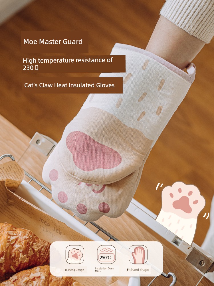 Tree Can Cat's Paw Baking Gloves Kitchen Pot Heat-Proof Oven High Temperature Resistant Microwave Oven Thickened Heat Insulation Anti-Hot Gloves