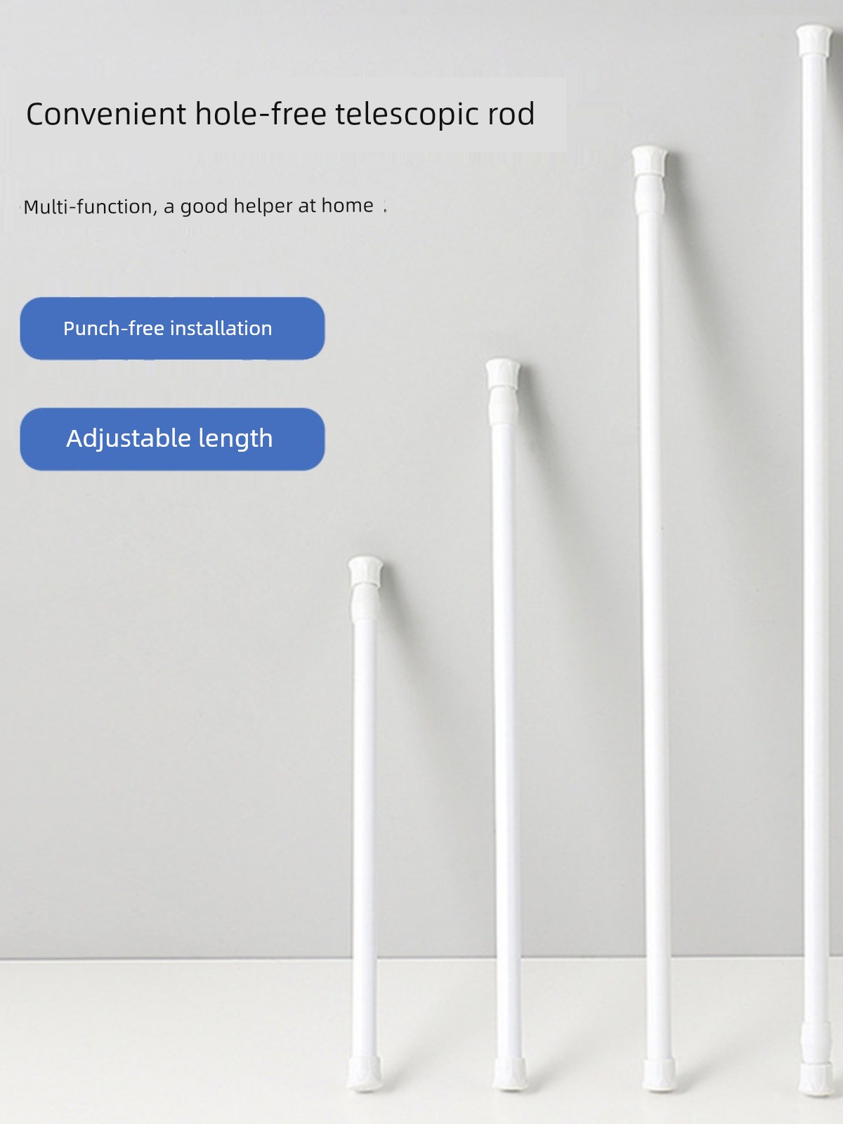 White Paint Non-Perforated Curtains Telescopic Rod Kitchen Drain Shoe Cabinet Layered Rod Bathroom Curtain Rod Clip Hook Support Frame